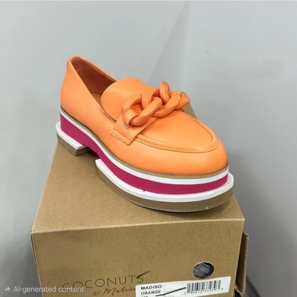 Coconuts by Matisse Orange Loafers Chain Accent Sorbet Size 6 - Picture 3 of 6